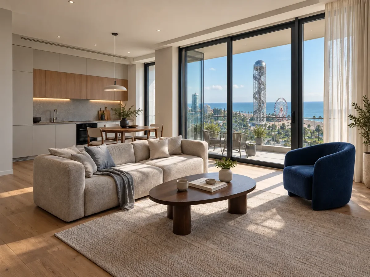 Sea-view living room after renovation in Batumi